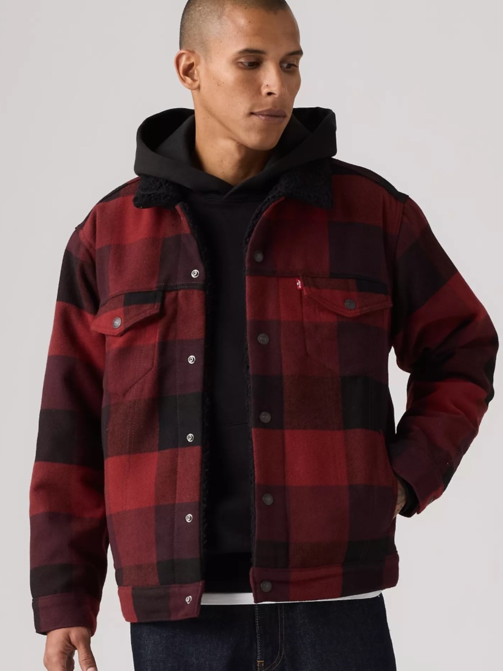 Levi’s Size XXL Relaxed Fit Sherpa Plaid Trucker Jacket